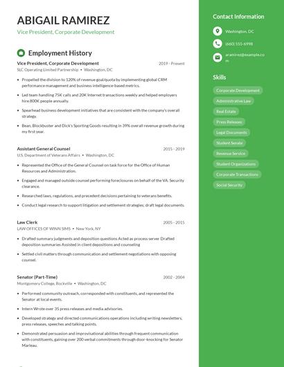 Vice President, Corporate Development Resume