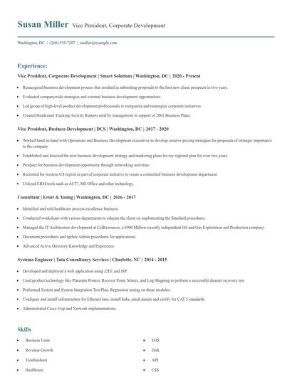 Vice President, Corporate Development Resume