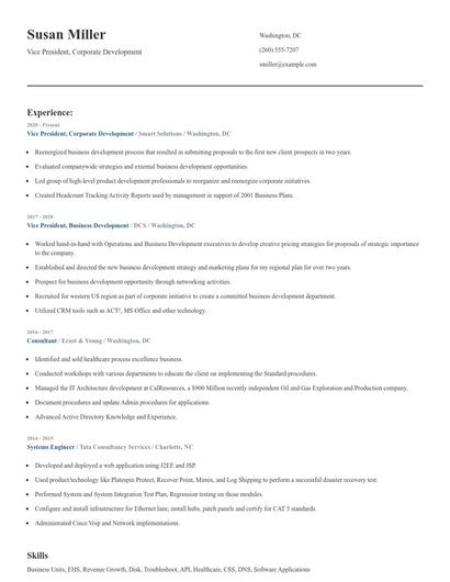 Vice President, Corporate Development Resume