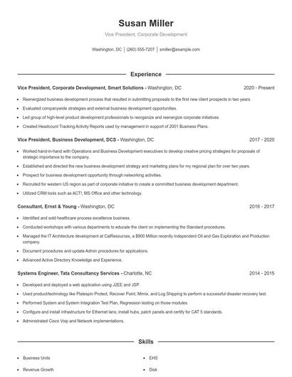 Vice President, Corporate Development Resume