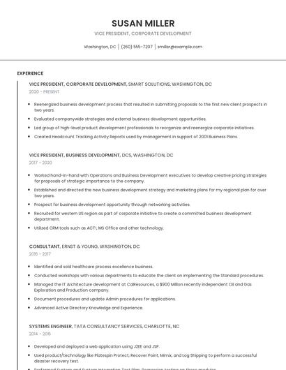 Vice President, Corporate Development Resume