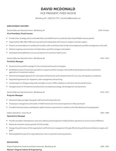 Vice President, Fixed Income Resume