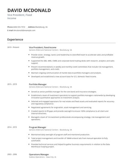 Vice President, Fixed Income Resume