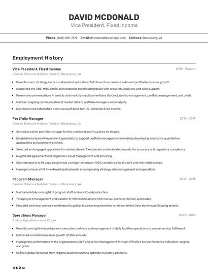 Vice President, Fixed Income Resume