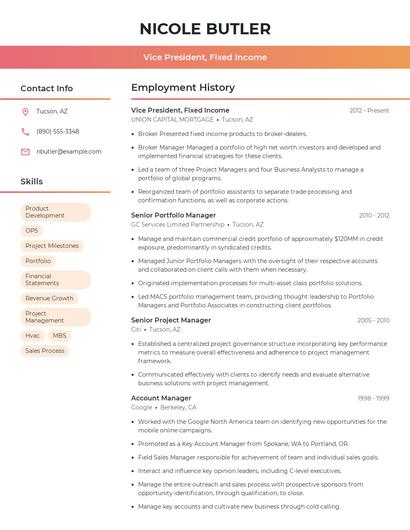 Vice President, Fixed Income Resume