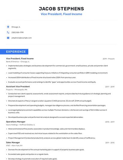 Vice President, Fixed Income Resume