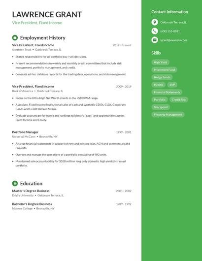 Vice President, Fixed Income Resume
