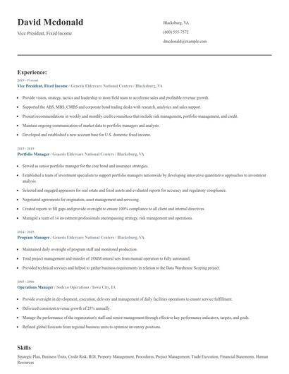 Vice President, Fixed Income Resume
