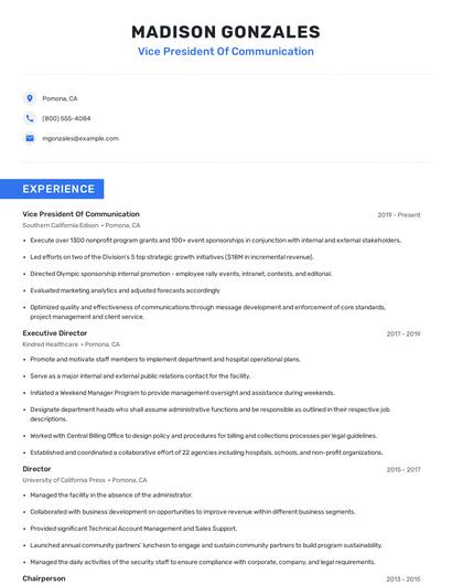 Vice President Of Communication Resume