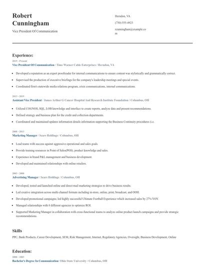 Vice President Of Communication Resume
