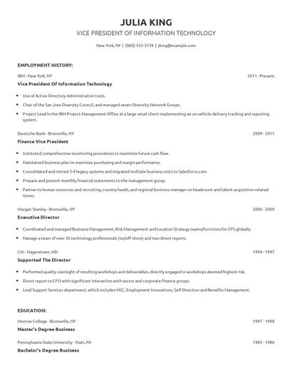Vice President Of Information Technology Resume
