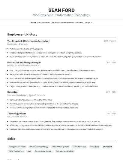 Vice President Of Information Technology Resume