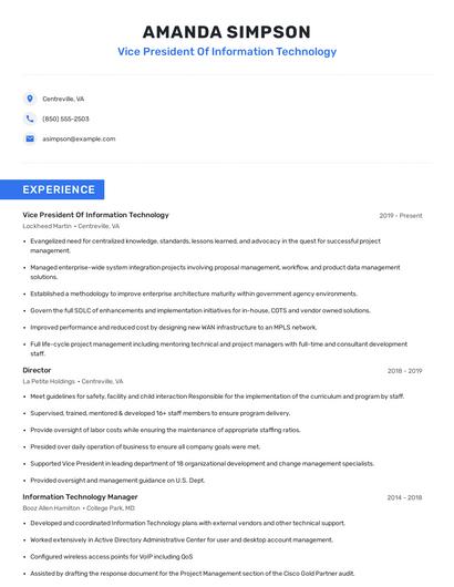 Vice President Of Information Technology Resume