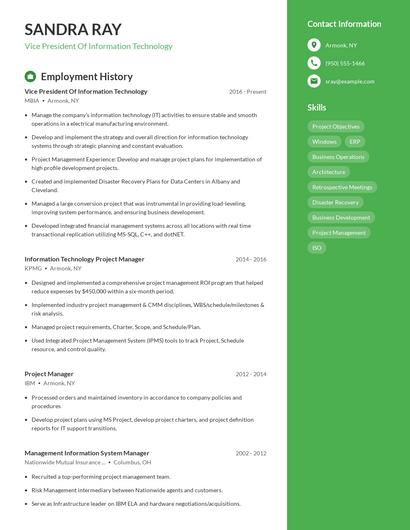 Vice President Of Information Technology Resume