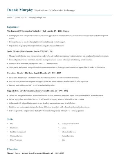 Vice President Of Information Technology Resume