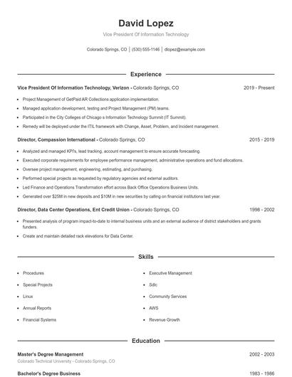 Vice President Of Information Technology Resume