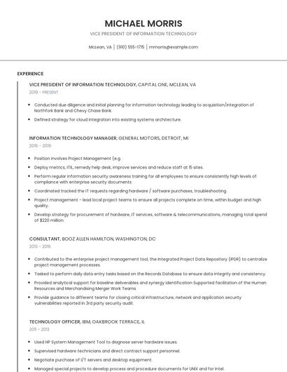 Vice President Of Information Technology Resume