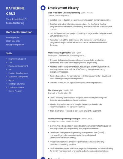 Vice President Of Manufacturing Resume