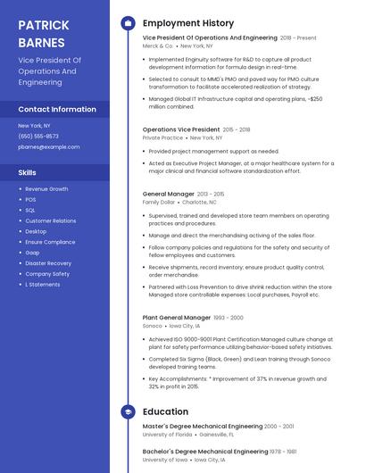 Vice President Of Operations And Engineering Resume