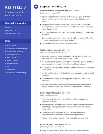 Vice President Of Public Relations Resume