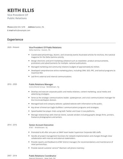 Vice President Of Public Relations Resume