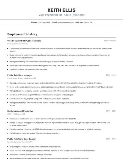 Vice President Of Public Relations Resume