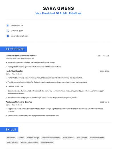 Vice President Of Public Relations Resume