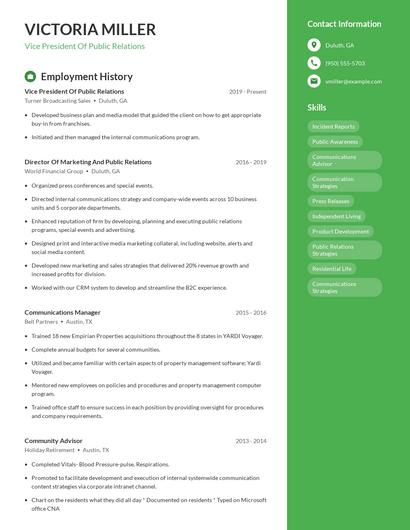 Vice President Of Public Relations Resume