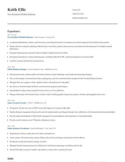 Vice President Of Public Relations Resume
