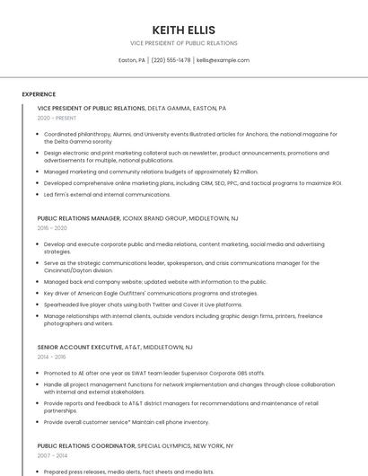 Vice President Of Public Relations Resume