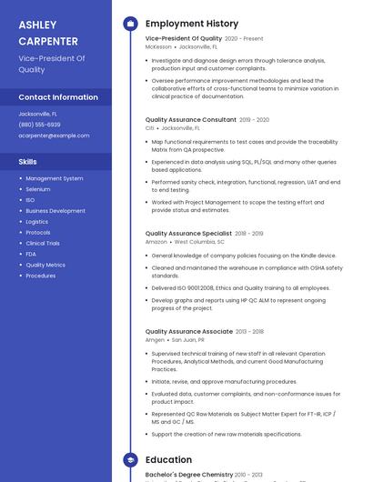 Vice-President Of Quality Resume