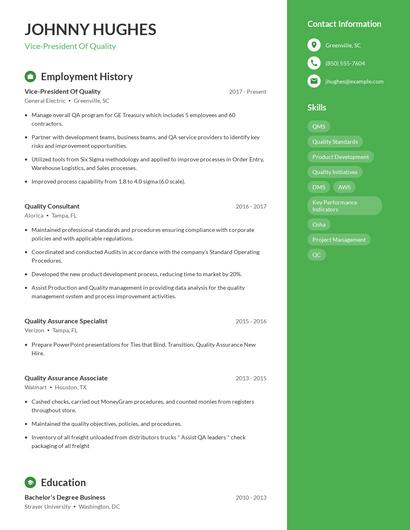 Vice-President Of Quality Resume