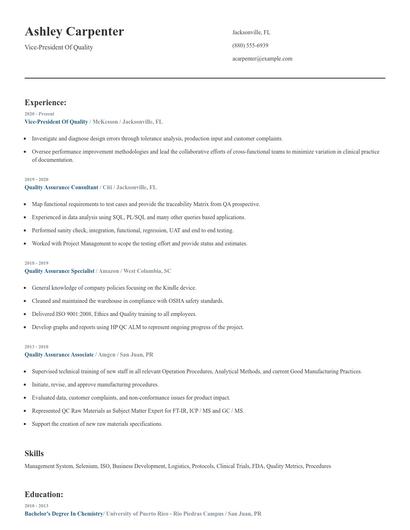 Vice-President Of Quality Resume