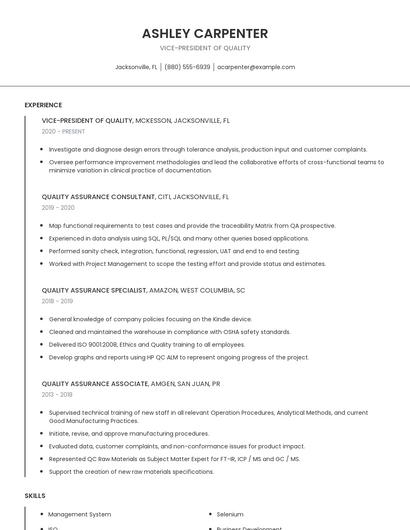 Vice-President Of Quality Resume