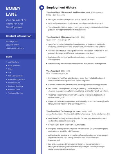 Vice President Of Research And Development Resume