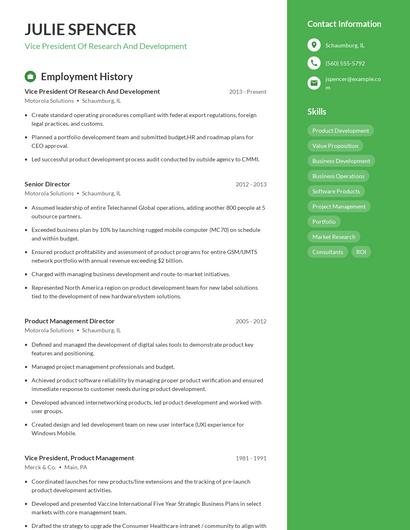 Vice President Of Research And Development Resume