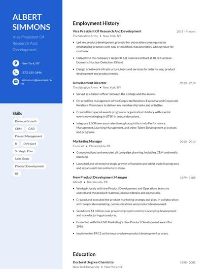 Vice President Of Research And Development Resume