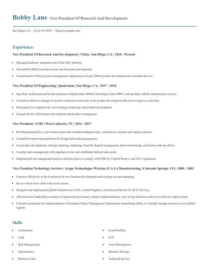 Vice President Of Research And Development Resume