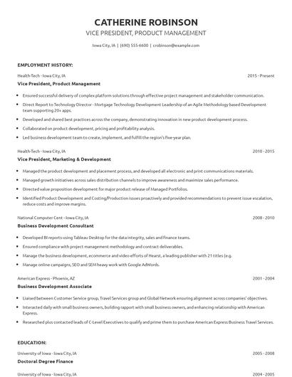 Vice President, Product Management Resume