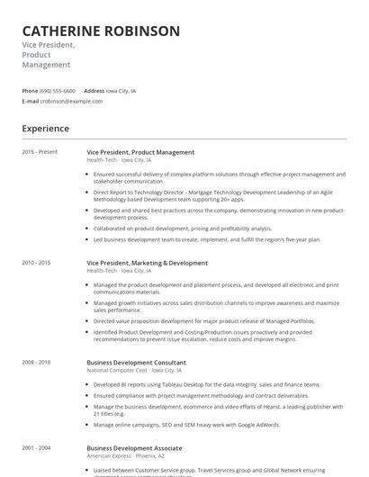 Vice President, Product Management Resume