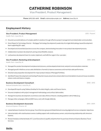 Vice President, Product Management Resume