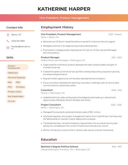 Vice President, Product Management Resume