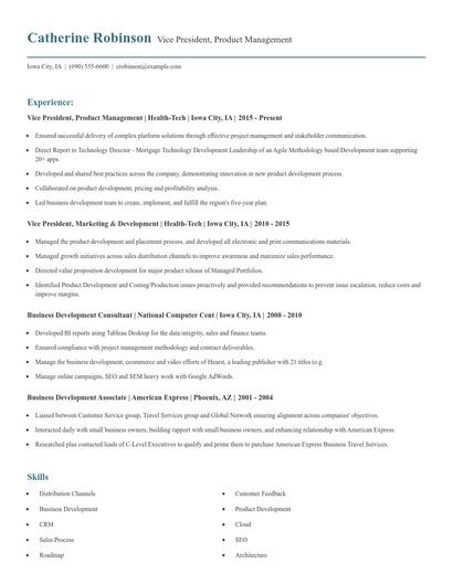 Vice President, Product Management Resume