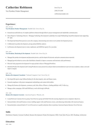 Vice President, Product Management Resume