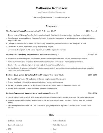 Vice President, Product Management Resume