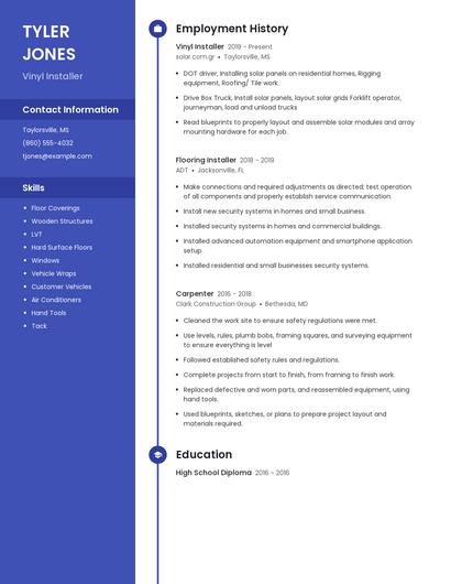Vinyl Installer Resume