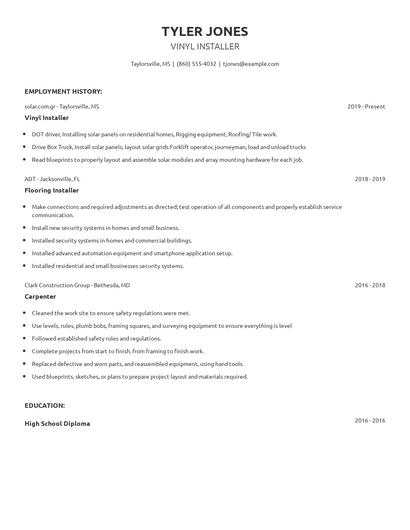Vinyl Installer Resume