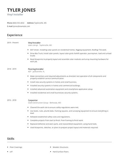 Vinyl Installer Resume