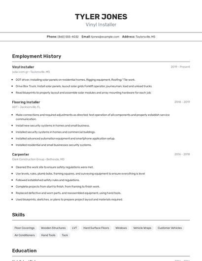Vinyl Installer Resume