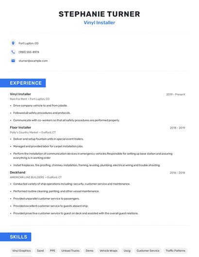Vinyl Installer Resume